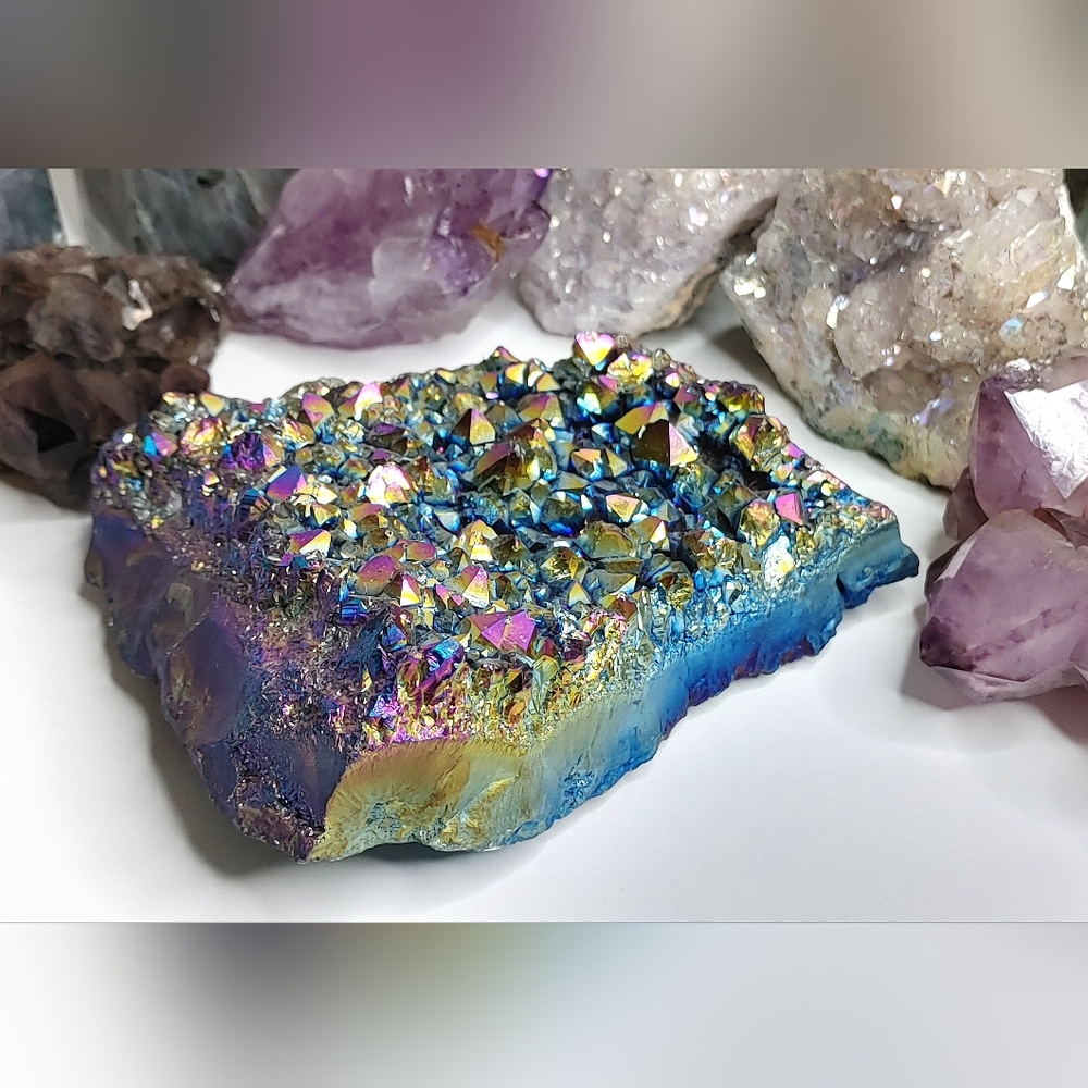 Rainbow Aura Electroplated Amethyst Crystal Cluster - Picture 9 of 13